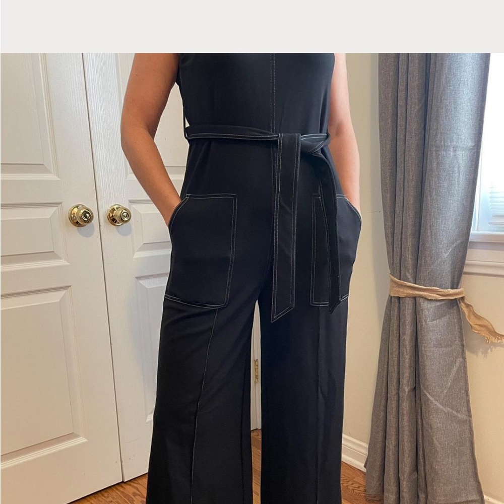 Caara Black Jumpsuit with White Stitching